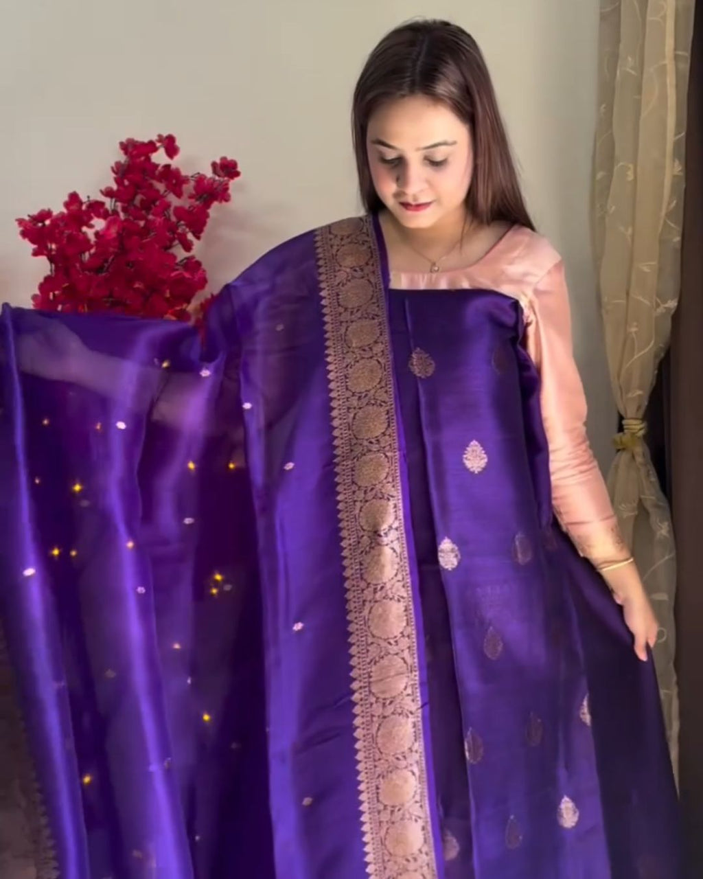Deep Purple Cotton jari suit
