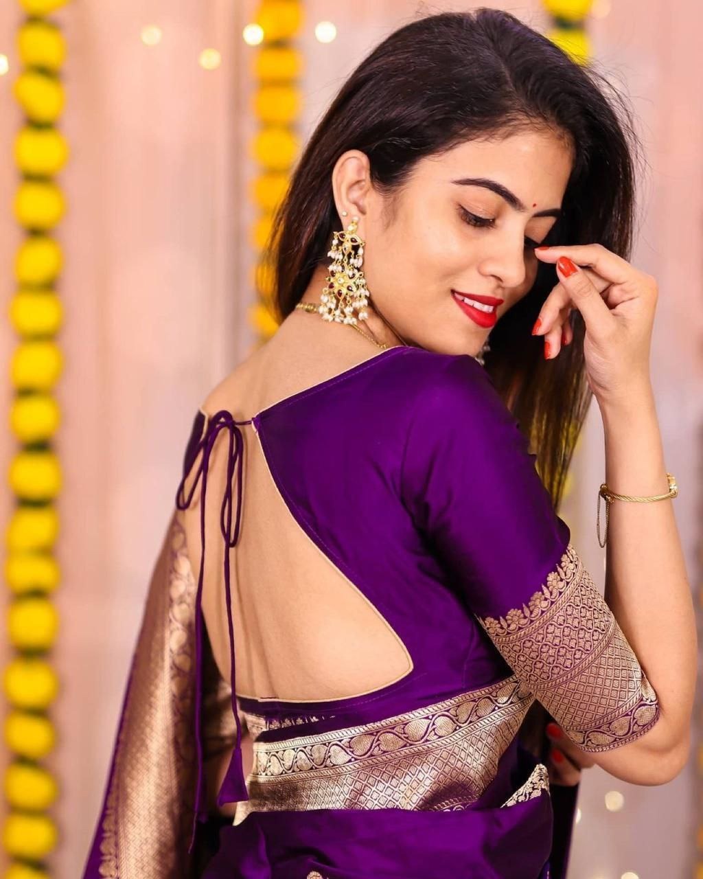 Soft Lichi Silk Saree with All-Over Jacquard Work & Matching Blouse – Elegant Traditional Wear